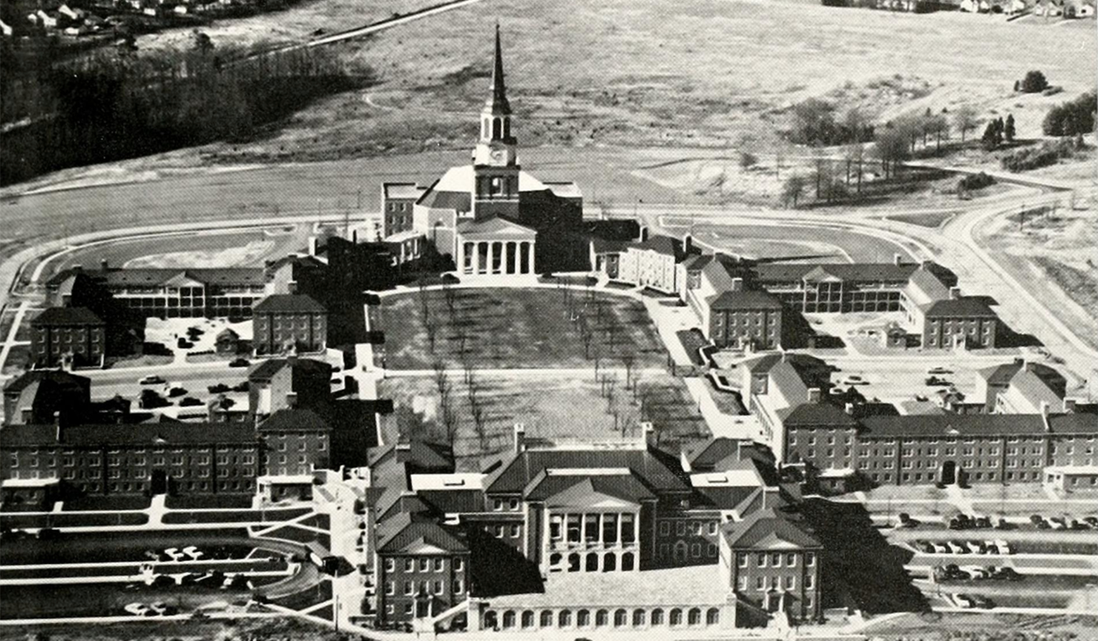 Aerial photo of Wake Forest University’s new campus in Winston-Salem, N.C.